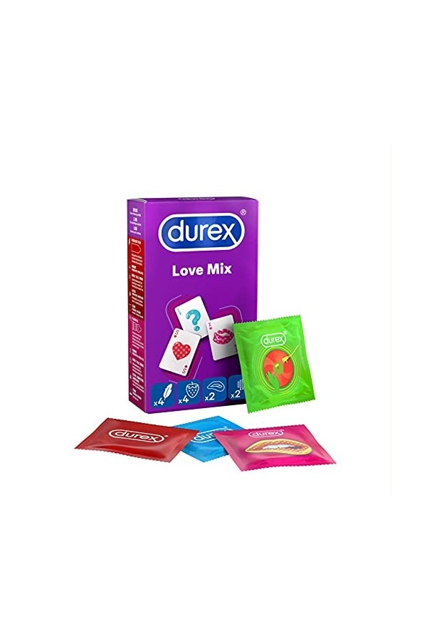Durex Love Mix Lot de 4 paquets de 12 préservatifs variés avec 48 préservatifs pour des expériences sensuelles