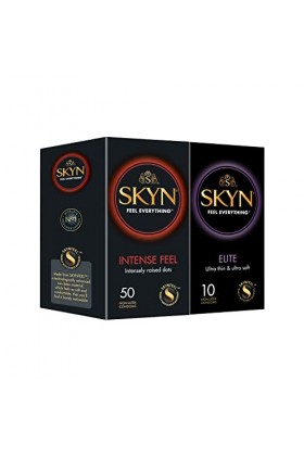 Lot de 60 : SKYN Intense Feel 50 Préservatifs Perlés & SKYN Elite 10 Préservatifs Ultra Fins / Préservatifs sans latex Sk