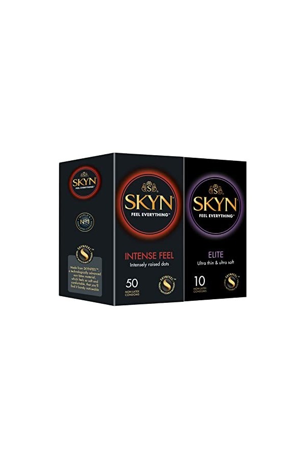 Lot de 60 : SKYN Intense Feel 50 Préservatifs Perlés & SKYN Elite 10 Préservatifs Ultra Fins / Préservatifs sans latex Sk