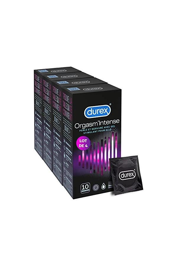 Durex - Préservatifs Orgasmintense Extra Lubrifiés Stimulants et Texturés - Avec Gel Desirex 40 Préservatifs 