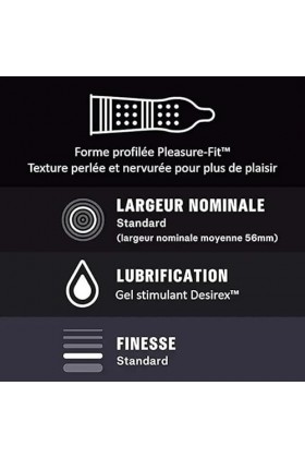 Durex - Préservatifs Orgasmintense Extra Lubrifiés Stimulants et Texturés - Avec Gel Desirex 40 Préservatifs 