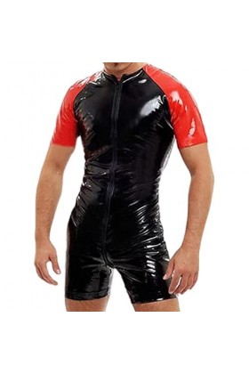 WEITING Combinaison sexy ouverte à lentrejambe en cuir brillant pour homme avec fourreau en latex brillant - Entrejambe nu e