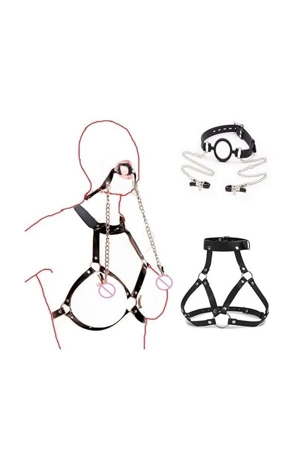 Ensemble de Cuir 3 en 1, Collier de Harnais pour Femmes, Ensemble de Cuir