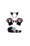 Ensemble de gants en peluche avec oreilles de chat et queue noir 