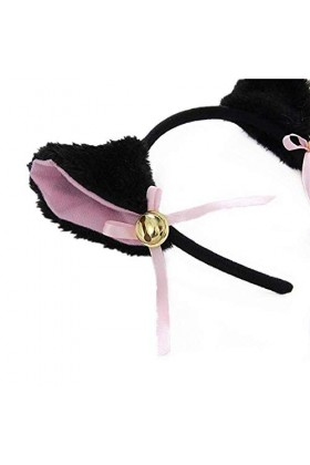 Ensemble de gants en peluche avec oreilles de chat et queue noir 