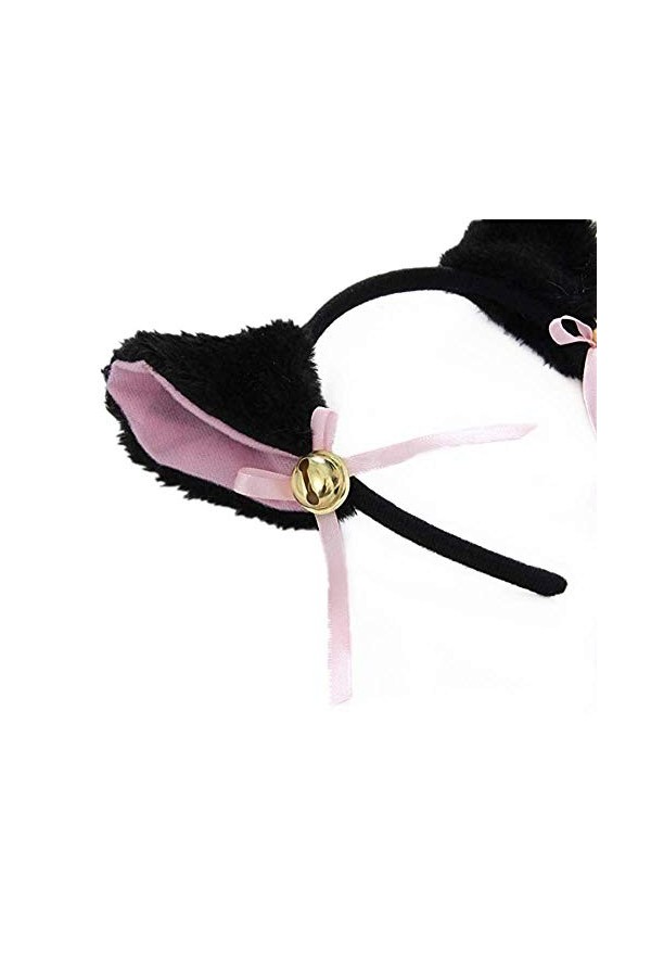 Ensemble de gants en peluche avec oreilles de chat et queue noir 