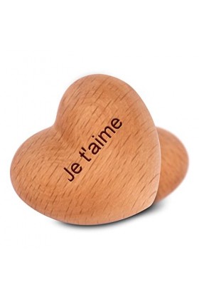 OXYEFEI Décoration de Forme de Coeur en Bois Personnalisable avec Gravé « Je taime » Cadeau Témoignage D’Amour Orange 