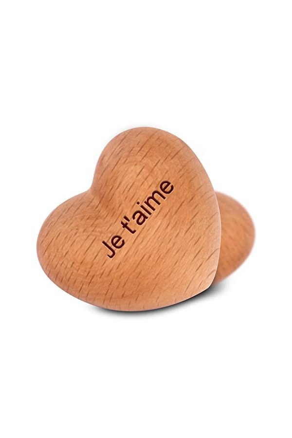 OXYEFEI Décoration de Forme de Coeur en Bois Personnalisable avec Gravé « Je taime » Cadeau Témoignage D’Amour Orange