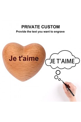 OXYEFEI Décoration de Forme de Coeur en Bois Personnalisable avec Gravé « Je taime » Cadeau Témoignage D’Amour Orange 