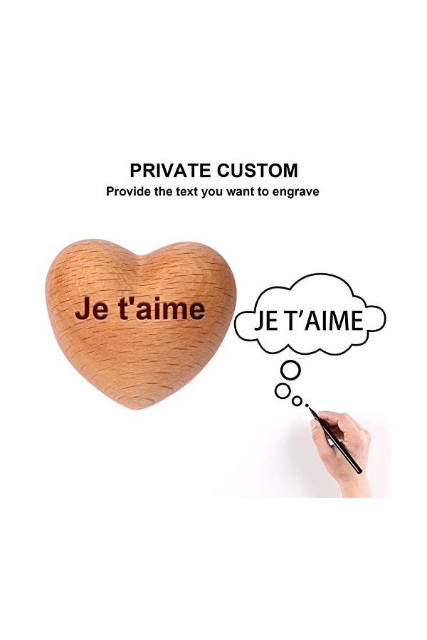 OXYEFEI Décoration de Forme de Coeur en Bois Personnalisable avec Gravé « Je taime » Cadeau Témoignage D’Amour Orange