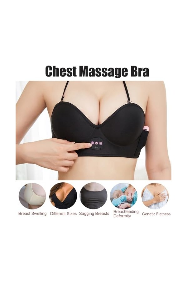 VesanA Soutien-Gorge de Massage Agrandissement des seins Soin de beauté féminin Appareil de massage des seins Liftup, Noir, t