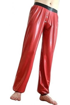 Pantalon De Pyjama En Latex Sexy Rouge Et Noir, Avec Boutons Sur Le Devant, Bas En Caoutchouc,Noir Avec Rouge,L
