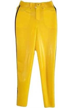 GOCTRN Pantalon en Latex 100% Caoutchouc Unisexe Jaune Et Noir, Pantalon Sexy avec Fermeture Éclair Et Poche,Couleur Personna