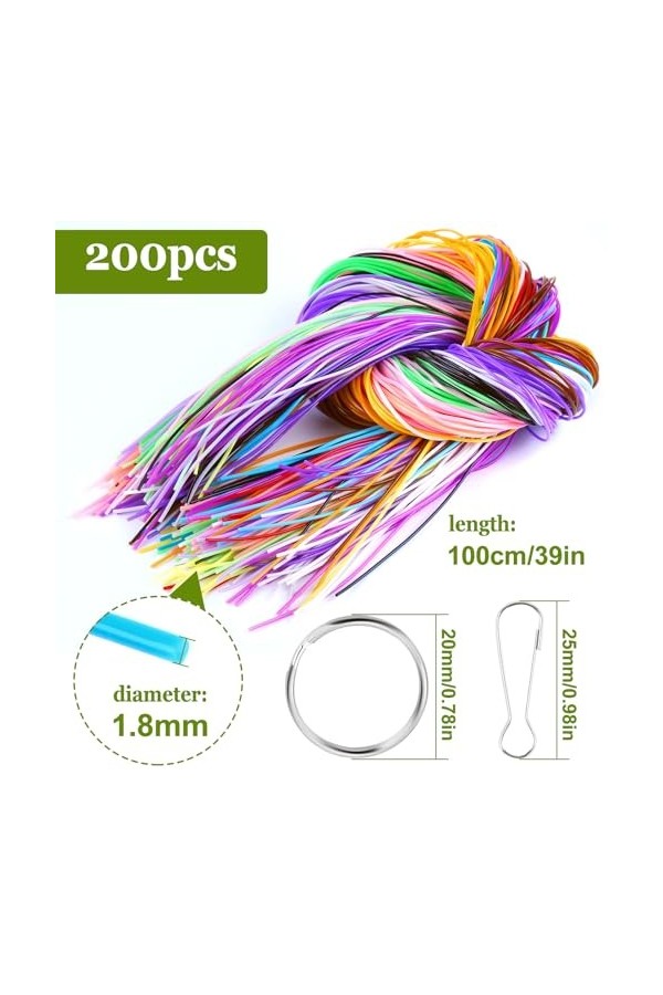 VORHOT 200 PCS Scoubidou Fil Fluorescent, Scooby Doo Fil avec Porte-clés et Crochets, Scoubidou Kit pour Faire des Bracelets 