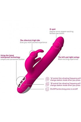Vibromasseur Rabbit, Vibrator pour Femme Massage Silicone Stimulateur Clitoridien G Points, Ratation de 360 degree, Impermeab