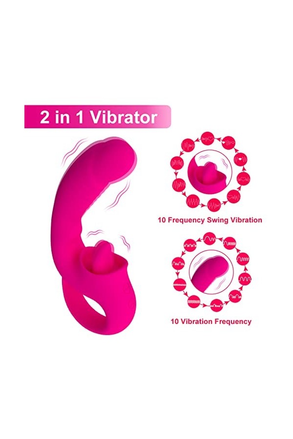 2 en 1 Vìbrọmàsśêùr Langue Clìtọrìdìẹn pour Femme, Silencieux 10 modes de vîbrãtìọns Sěxūẹl Femme Clìtọrìdìẹn Pôîńt Ġ pour co