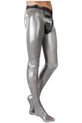 GOCTRN Pantalons en Latex Leggings pour Hommes avec Fermeture À Glissière Avant Sexy Clubwear Personnalisé 0,4 Mm,Argent-Noir