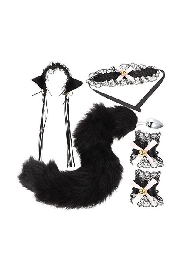 Abaodam Renard Animal Costume Oreilles Bandeau Queue Plug Cou Tour De Cou Et Poignet Couvre pour La Saint Valentin Cosplay Je
