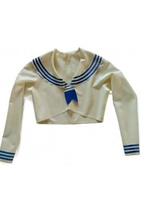 Veste Sexy Blanche En Caoutchouc Latex, Bordure Bleue, Jeu De Rôle, Fête 0,4 Mm,Couleur Personnalisée,XS