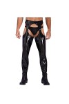 CHICTRY Homme Sissy Pantalon en Cuir Verni Wetlook Brillant Body Pantalon Ouvert Entrejambe et Fesse Vêtement de Nuit Nuisett