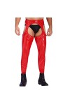 CHICTRY Homme Sissy Pantalon en Cuir Verni Wetlook Brillant Body Pantalon Ouvert Entrejambe et Fesse Vêtement de Nuit Nuisett