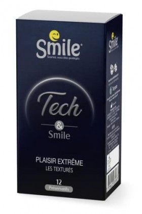 SMILE Préservatifs TECH x12 - Les Texturés pour un plaisir extrême - Boîte de 12 préservatifs masculins
