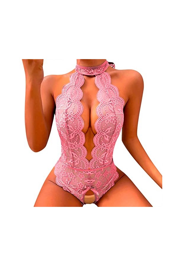Hasagimol Lingerie Sexy Femme éRotique Pute One-Piece Deep V Dos Nu Réglable Teddy Sous-VêTement Ouvert Dentelle Babydolls Bo