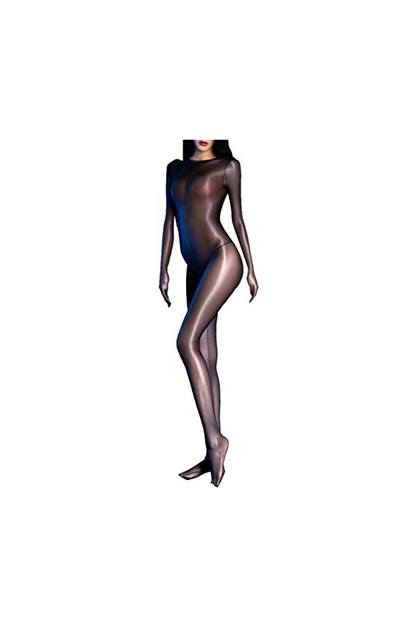 JanJean Femme Sexy Bodystocking Ouvert Entrejambe Combinaison Bodycon Bodysuit Brillant Catsuit Lingerie Nuisette Erotique Ni