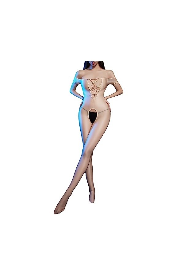 Agoky Combinaison Sexy Femme Catsuit Collant Lingerie Ouverte Entrejambe Jumpsuit Sexy Creux Bodystocking Nuisette Bodysuit T