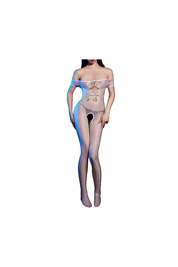 Agoky Combinaison Sexy Femme Catsuit Collant Lingerie Ouverte Entrejambe Jumpsuit Sexy Creux Bodystocking Nuisette Bodysuit T