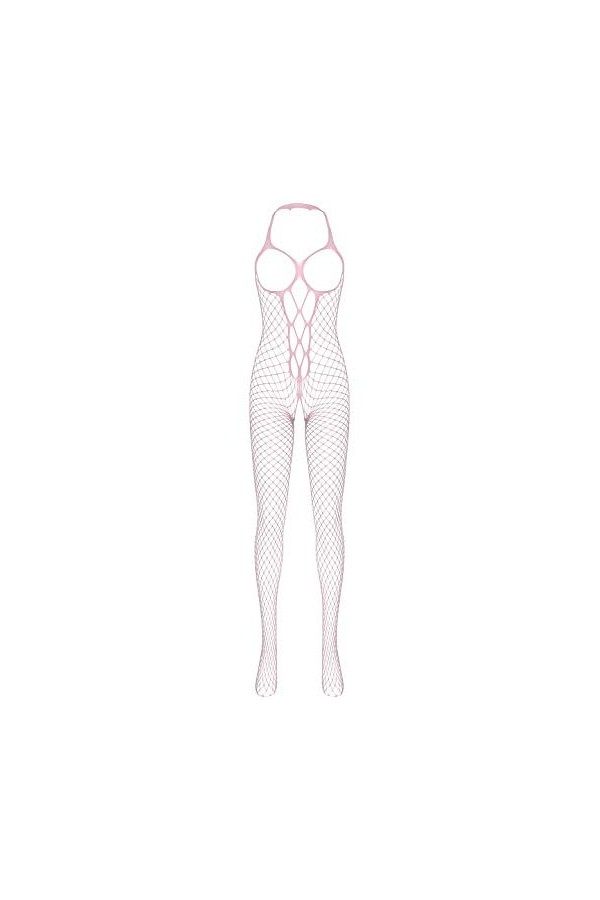 YiZYiF Combinaison Sexy Femme Résille Lingerie Ouvert Entrejambe Bodystocking Body Nylon Seins Nu Sous Vêtement de nuit Rouge