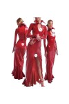 Rouge Latex Caoutchouc Fente Robes Pleine Manches Sirène pour La Fête Porter Gummi Femmes Sexy Latex Robe, Rouge, XL