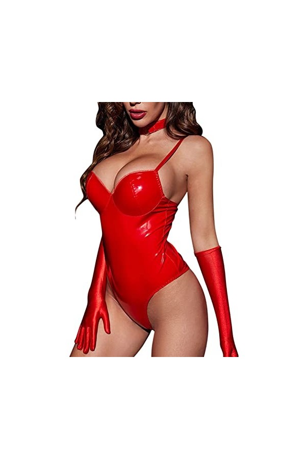 PTLLEND Dessous Coquin pour Femmes Sexy en Cuir Brillant Fronde Triangle Hanche Body Sexy Corps façonnage Cuir Sexy Lingerie 