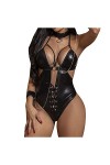 HAOLEI Ensemble de Lingerie Sexy en Cuir Verni pour Femmes Lingerie Sexy Hot Tenue Body en Resille Teddy Sexy Femme Coquine H