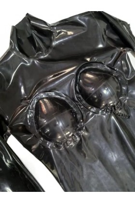 Combinaison noire en Latex pour hommes, fermeture éclair au dos, combinaison en caoutchouc faite à la main avec seins en Sili