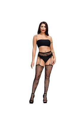 TDEOK Robes résille Femme Sexy Noir Bas Sexy Femmes Soft Open Ceinture Ventre Lingerie, Noir , taille unique