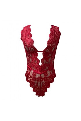 liaddkv Lace Lingerie V Sexy Deep Body Femme Teddy Lingerie Sexy Nylon, rouge, M