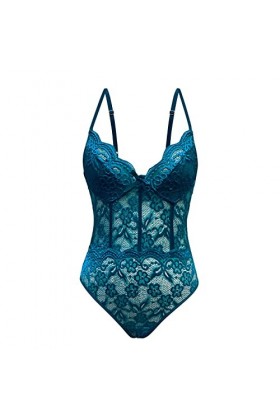 liaddkv Body Lingerie Deep V Sexy Femmes Dentelle Teddy Lingerie Lingerie Femme Sexy Noël, bleu, XXL