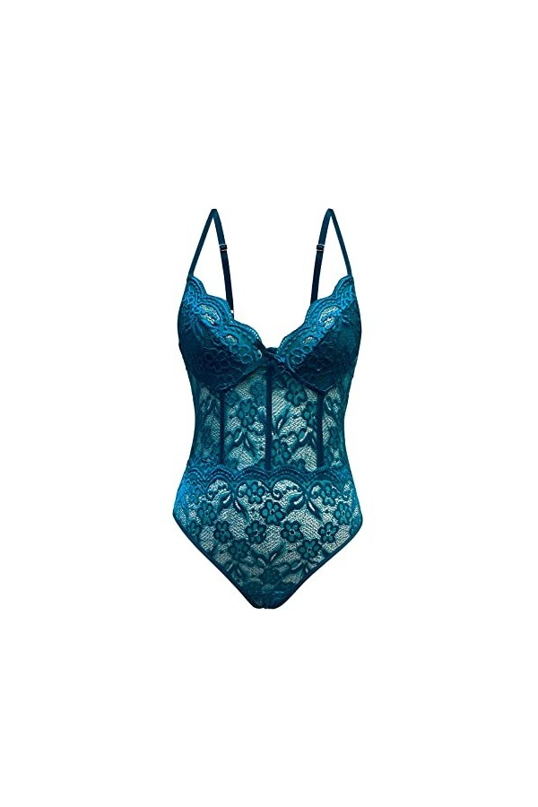 liaddkv Body Lingerie Deep V Sexy Femmes Dentelle Teddy Lingerie Lingerie Femme Sexy Noël, bleu, XXL