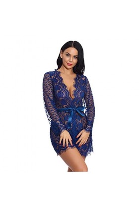 liaddkv Teddy Sexy avec Panty Vêtements de Nuit Dentelle Femmes V Profonde Lingerie Lingerie Nylon, Marine, L