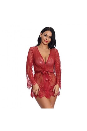 liaddkv Teddy avec culotte V Femmes Lingerie Sexy Dentelle Vêtements de Nuit Deep Horny Lingerie, Noir , L