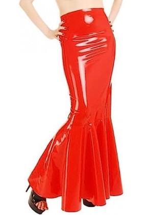 GOCTRN Jupes Longues Sexy en Latex Rouge sans Fermeture Éclair en Caoutchouc,Rouge,XS