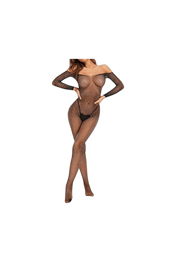 Dasongff Body en Résille Femme Manches Longues Lingerie Sexy Ouverte Sexy Nuisettes Provocante Nuisettes Transparentes Deshab
