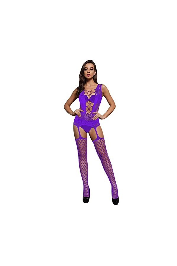 Pdakieyxnd Femmes Sexy Lingerie Résille Bodystocking sous-Vêtements De Nuit Chemises Bodys Lingerie Romantique