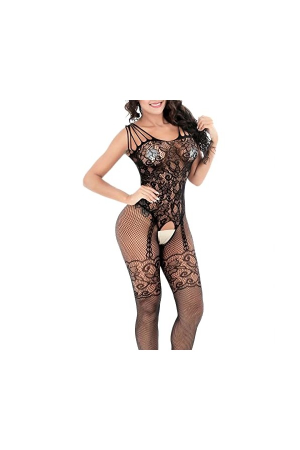 Combinaisons résille Catsuit Femmes Transparent Entrejambe Ouvert Voir à Travers Les Bas du Corps Maille Lingerie érotique Ch
