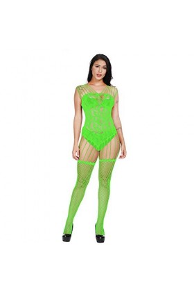 JUGUU Sexy Vêtements De Nuitbody Ouvert en Résille Tentation De Boîte De Nuit pour Femmes Sexy Bas-Vert_Taille Unique