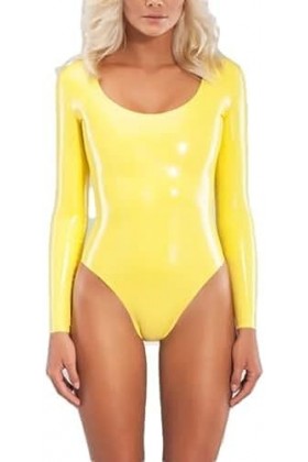 GOCTRN Décolleté De Maillot De Bain en Latex pour Femmes Sexy sans Personnalisation De Fermeture Éclair,Jaune,L