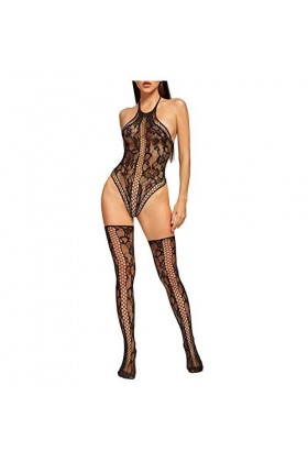 Sexy Tentation Transparent Creux Bas Résille Costume Sous-vêtements Femme Sexy Body, Noir , taille unique