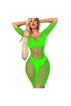 Gelb&Schwarz Lingerie Latex Homme Femmes Lingerie Résille Body Sexy Mesh Teddy sous-Vêtements Green, One Size 