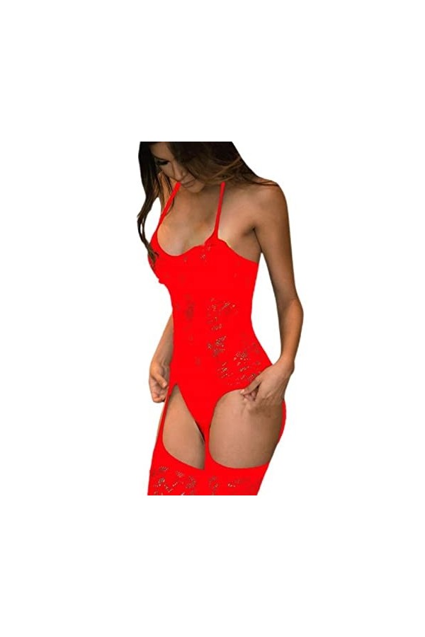 WSZJLN Body sexy en résille en dentelle - Rouge - Taille unique
